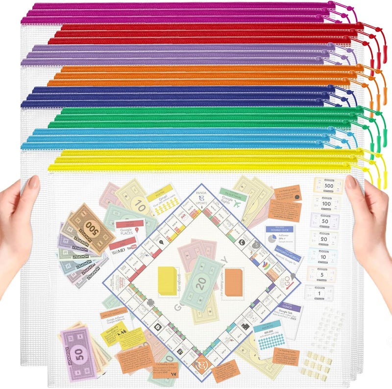 YOPCDJ 24pcs Mesh Zipper Pouch, PVC, Office Supplies Organizers, 17" x 12" A3, 8 Color, Foldable, Zipper Closure - Image 1